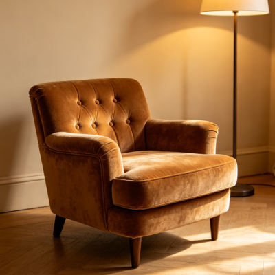 Velvet Upholstered Single Sofa with Button Tufting